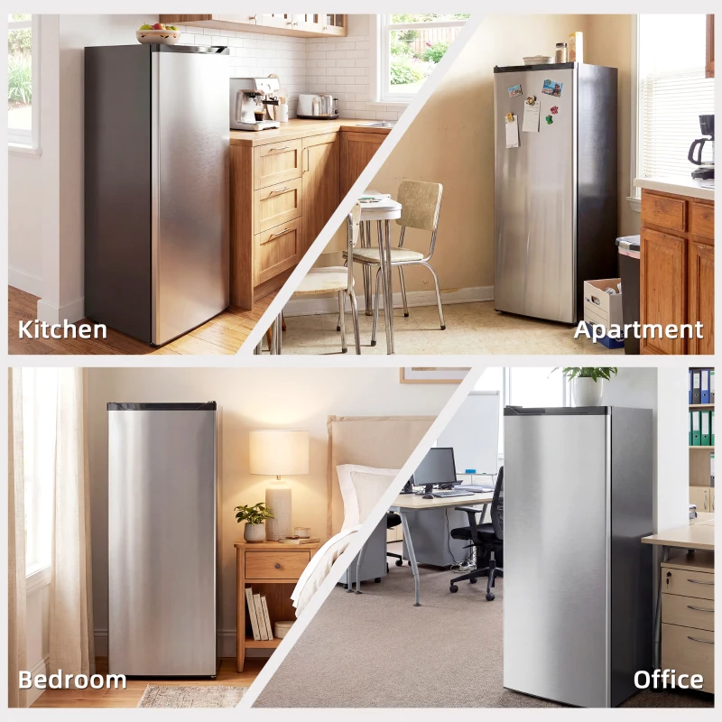 HOMCOM 7.0 Cu.Ft Upright Freezer, Compact Stand Up Freezer with 6 Adjustable Shelves, Reversible Door for Home Office, Silver