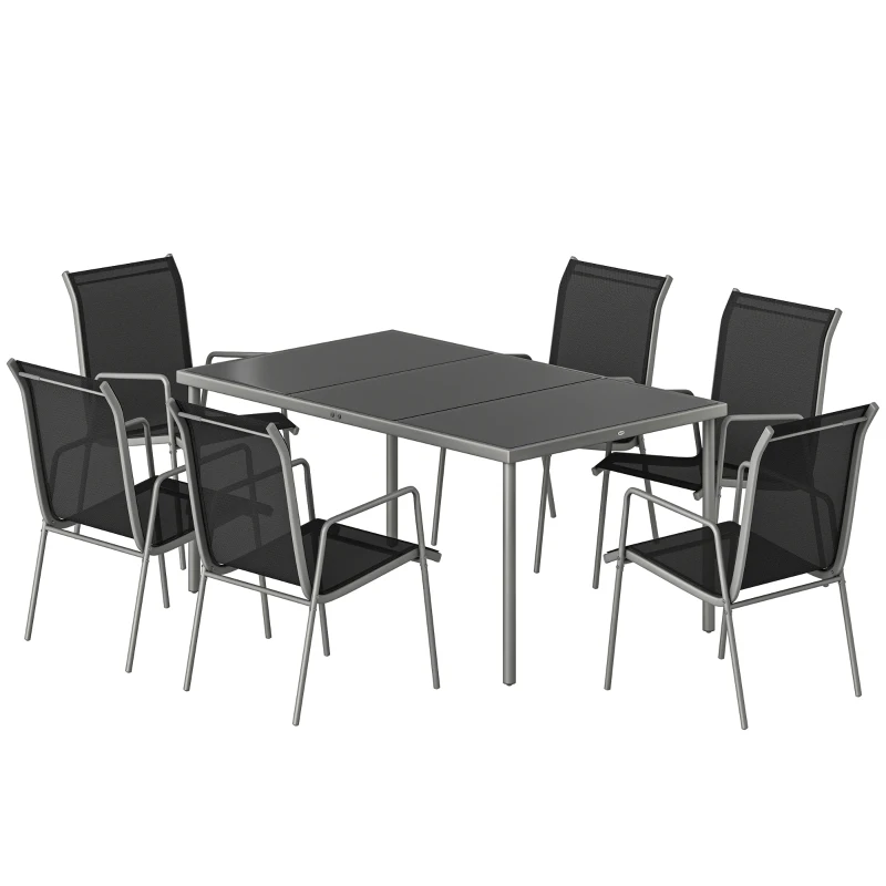 Outsunny 7 Piece Garden Dining Set, Garden Furniture Set with Rectangle Table and 6 Stackable Chairs
