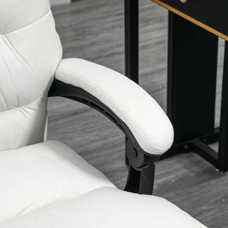 Vinsetto Executive Office Chair with 6-Point Massag, Microfibre Reclining Computer Chair with Footrest, Cream White