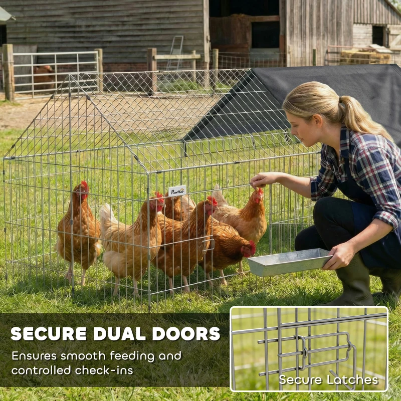 PawHut Metal Chicken Coop with UV-Resistant Cover for Hens, Rabbits, Ducks, Geese, 71" x 29.5" x 29.5", Black