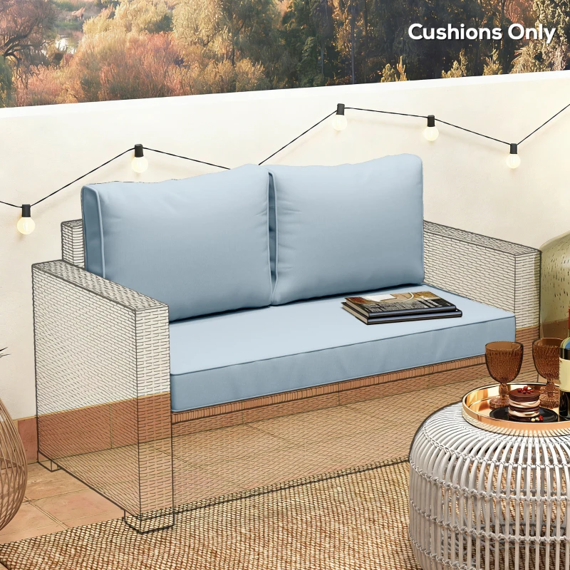 Outsunny Outdoor Seat Cushions with Backrest, Loveseat Double Sofa Outdoor Furniture Cushions, Light Blue