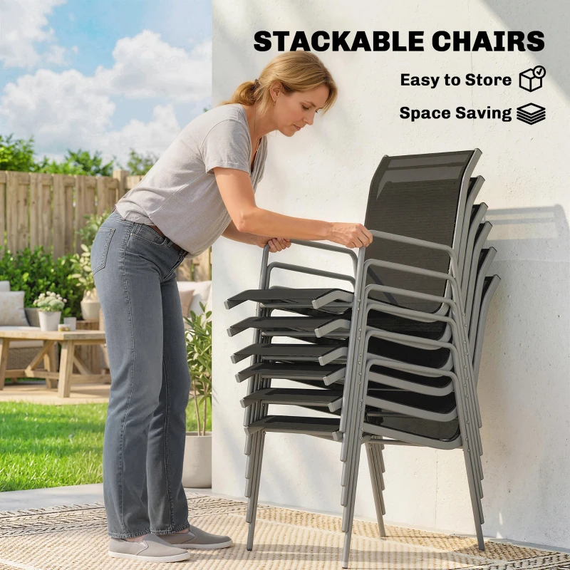 Outsunny 7 Piece Garden Dining Set, Garden Furniture Set with Rectangle Table and 6 Stackable Chairs