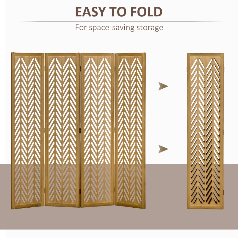 HOMCOM 4 Panel Room Divider, 5.6ft Tall Wood Folding Privacy Screens, Freestanding Partition Wall Dividers, Light Brown