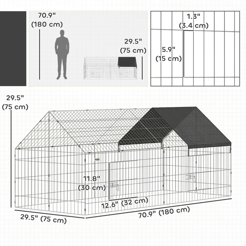 PawHut Metal Chicken Coop with UV-Resistant Cover for Hens, Rabbits, Ducks, Geese, 71" x 29.5" x 29.5", Black