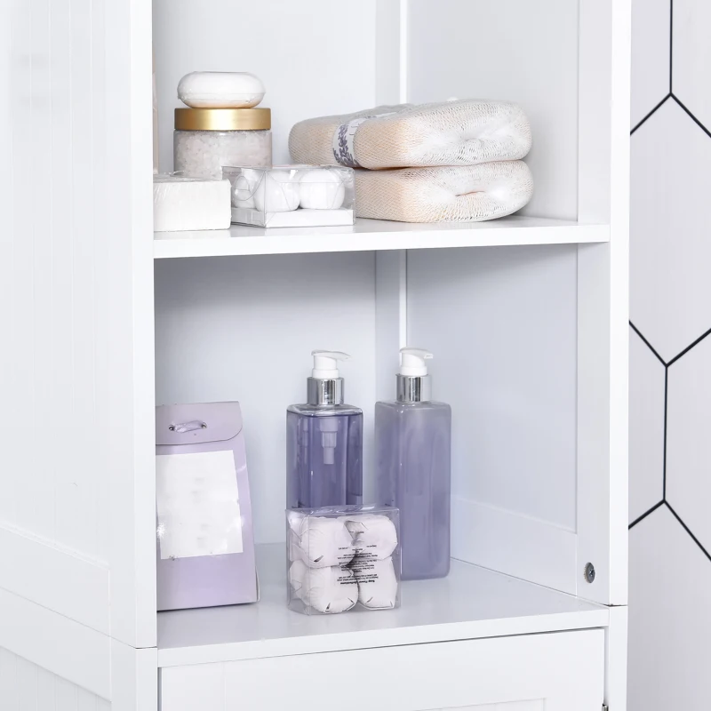 kleankin Tall Bathroom Storage Cabinet, Freestanding Tower Cabinet with Adjustable Shelf, 3 Open Shelves, White