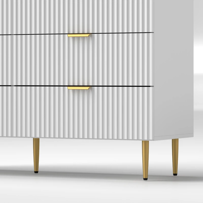 HOMCOM Modern Chest of Drawers 6 Drawer Dresser for Bedroom with Gold Legs and Handles, White