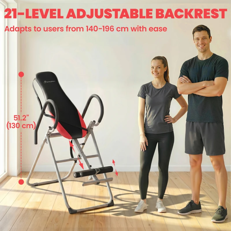Soozier Inversion Table, Heavy Duty Folding Inversion Table with Adjustable Ankle Lock and Safety Belt for Pain Relief Therapy