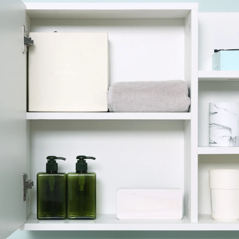 kleankin Bathroom Storage Cabinet with Mirror, Wall Mounted Medicine Cabinet with 3 Open Shelves and 2-tier Cupboard