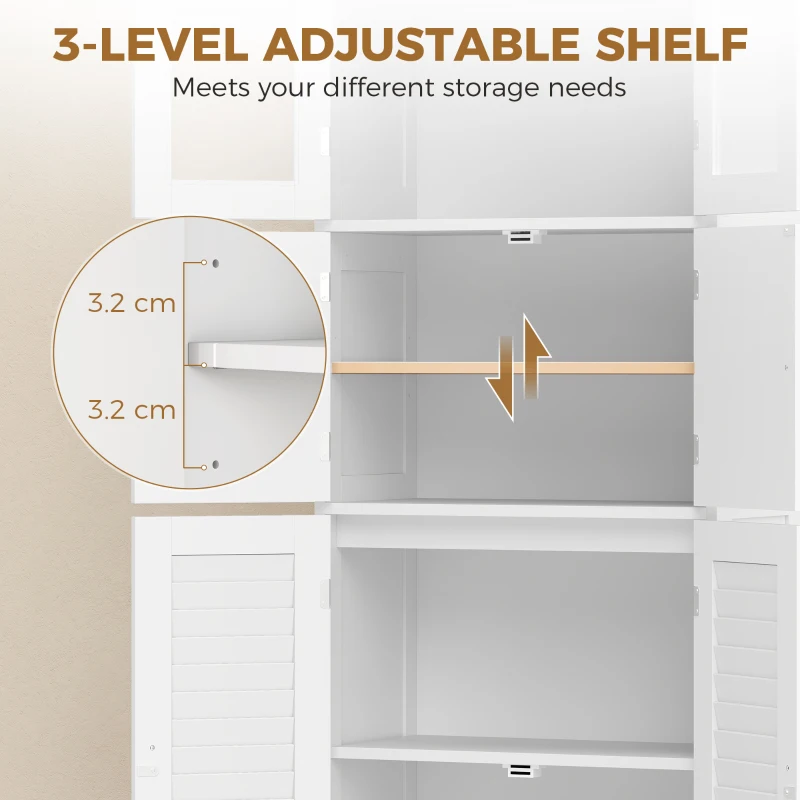 HOMCOM Freestanding Bathroom Cabinet with Glass/Louvred Doors, Tall Bathroom Cabinet for Kitchen, Study, Living Room
