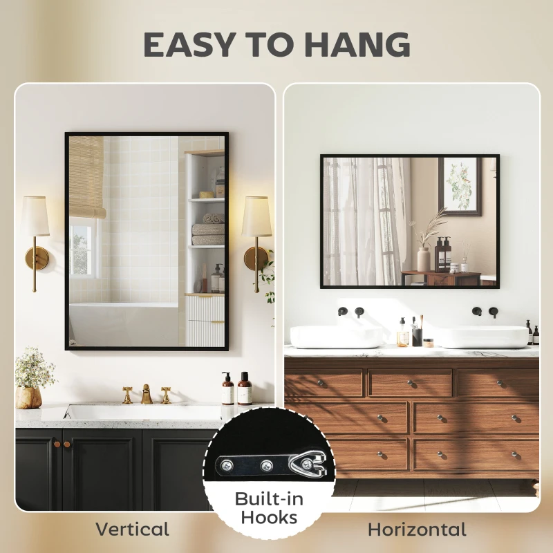 HOMCOM 30" x 40" Bathroom Mirror for Wall, Rectangular Mirror for Living Room, Bedroom, Entryway, Black