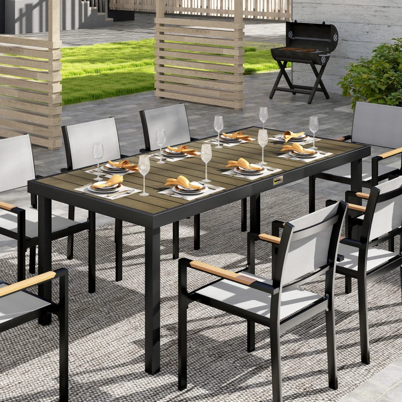 Outsunny Patio Dining Table for 8, Rectangular Aluminum Outdoor Table for Garden Lawn Backyard, Natural