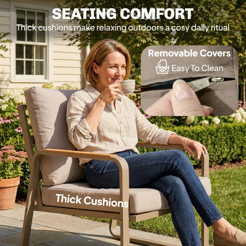 Outsunny 4 Piece Patio Furniture Set, Outdoor Sofa Set with Loveseat, 2 Armchairs, Coffee Table and Cushions