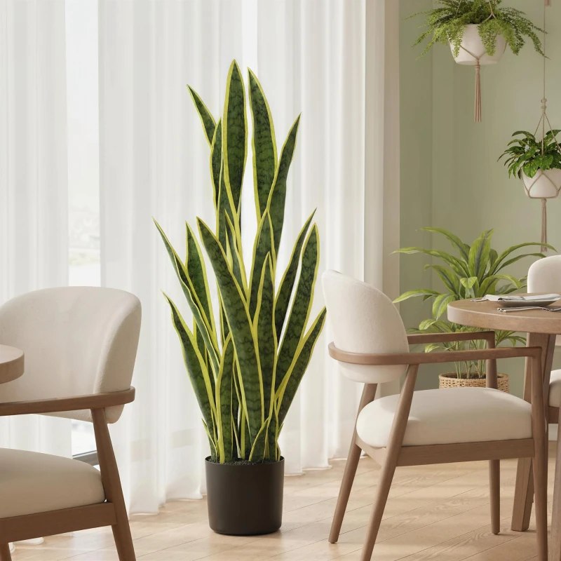 Outsunny Artificial Tree, 35.4" Artificial Snake Plant with 21 Leaves in Pot for Home, Office, and Living Room, Green