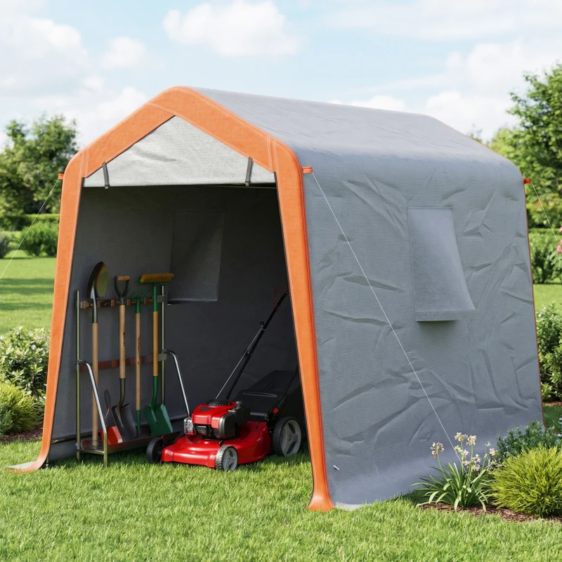 Outsunny 6' x 8' Portable Shed, Outdoor Storage Shed Tent with Door, Windows, Waterproof Motorcycle Bike Tent, Light Grey
