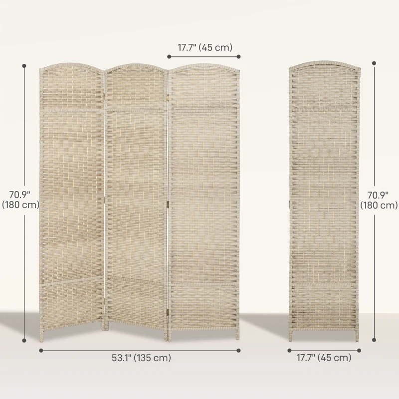HOMCOM 6 Ft Tall Folding Room Divider, 3 Panel Portable Privacy Screen, Hand-Woven Partition Wall Divider, Light Oak