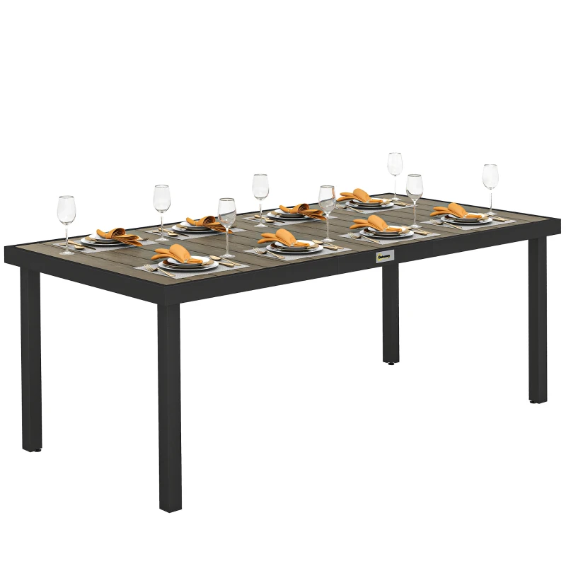 Outsunny Patio Dining Table for 8, Rectangular Aluminum Outdoor Table for Garden Lawn Backyard, Natural