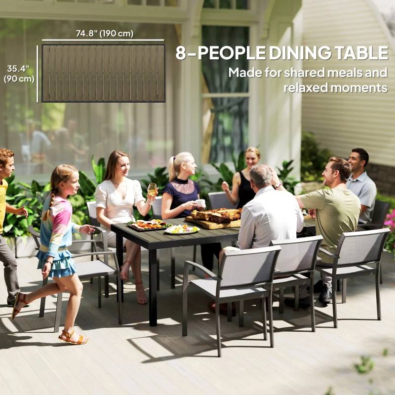 Outsunny Patio Dining Table for 8, Rectangular Aluminum Outdoor Table for Garden Lawn Backyard, Natural