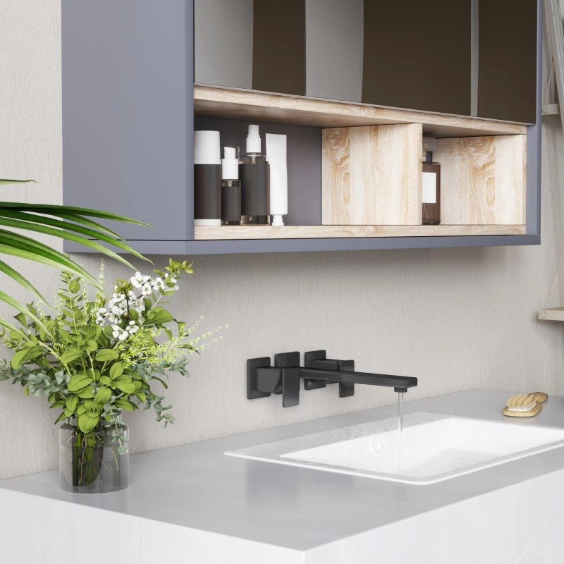 HOMCOM Wall Mounted Bathroom Medicine Cabinet with Mirror and Shelves, Grey