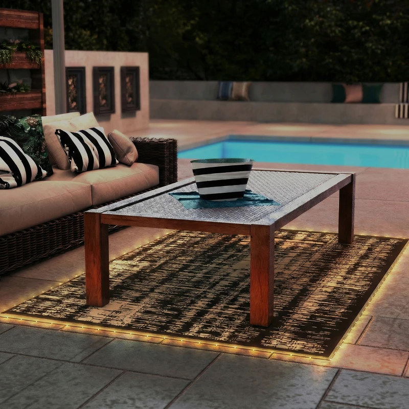 Outsunny Outdoor Rug Carpet Waterproof Camping with LED Lights, Carry Bag & Stakes, 12' x 9'