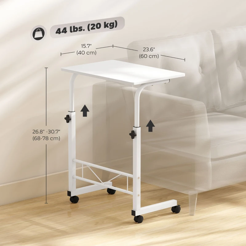 HOMCOM Mobile Standing Desk with Adjustable Height, 23.5 inch Stand Up Desk with Wheels, White