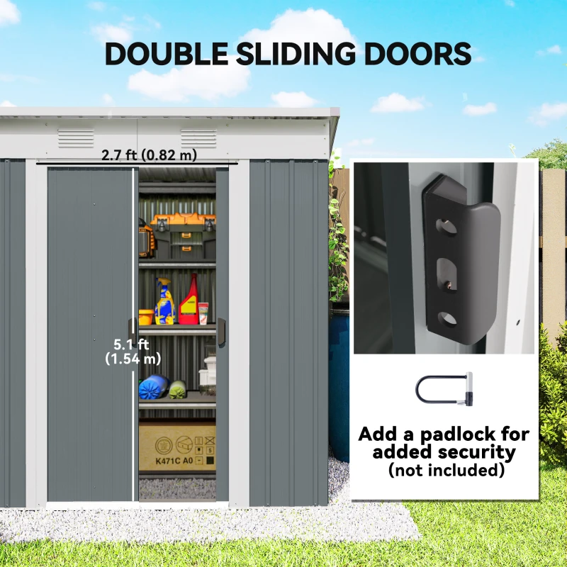 Outsunny 6' x 4' Outdoor Storage Shed, Metal Garden Shed with Lockable Sliding Doors and Vents, Grey