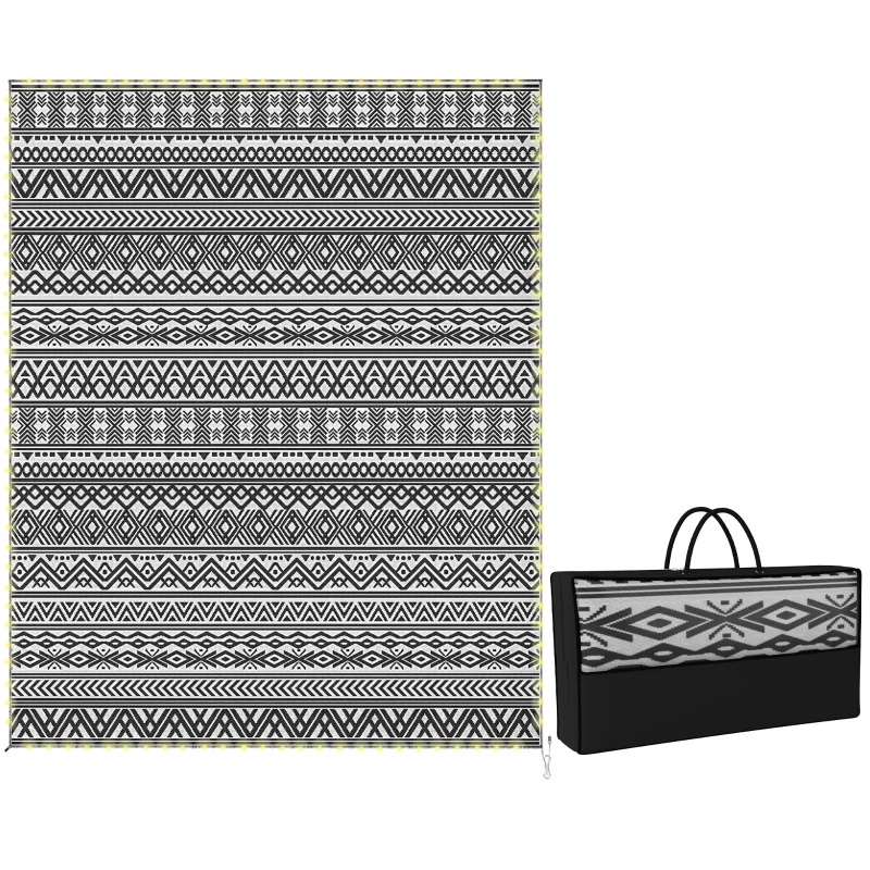 Outsunny Outdoor Rug Carpet with USB Lights Reversible Patio Rug with Carry Bag for Camping 10' x 8'