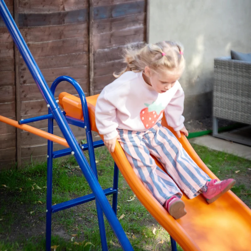 Outsunny 4 in 1 Metal Swing Set with Double Swings, Glider, Slide, Ladder for Backyard, Outdoor, Playground, Multicoloured