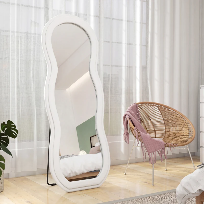 HOMCOM 64" x 24" Full Length Mirror, Floor Mirror Hanging or Wall Mount, with Arched Wavy Velvet Frame for Bedroom