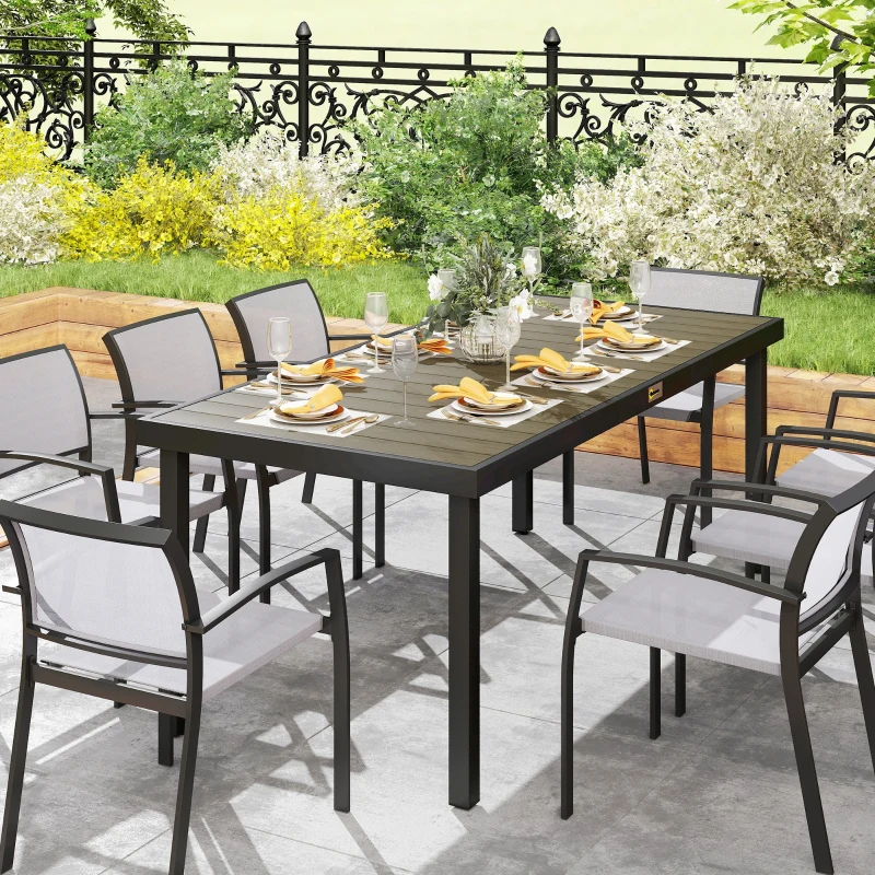 Outsunny Patio Dining Table for 8, Rectangular Aluminum Outdoor Table for Garden Lawn Backyard, Natural
