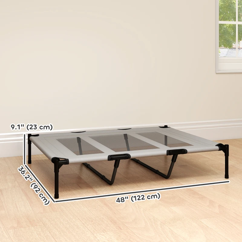PawHut Elevated Dog Bed, Raised Dog Cot for XL Sized Dogs, Indoor & Outdoor, 48" x 36" x 9", Light Grey