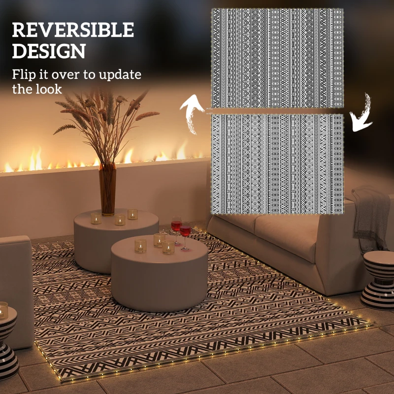 Outsunny Outdoor Rug Carpet with USB Lights Reversible Patio Rug with Carry Bag for Camping 12' x 9'