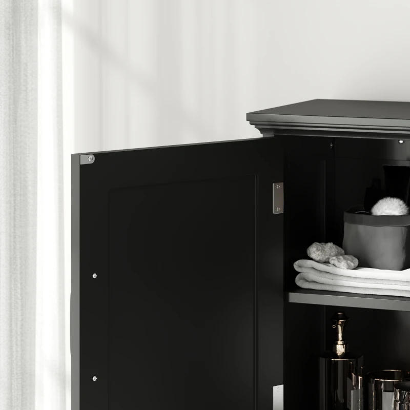 kleankin Modern Over The Toilet Storage, Bathroom Cabinets Over Toilet with Open Shelves and Double Door Cabinet, Black