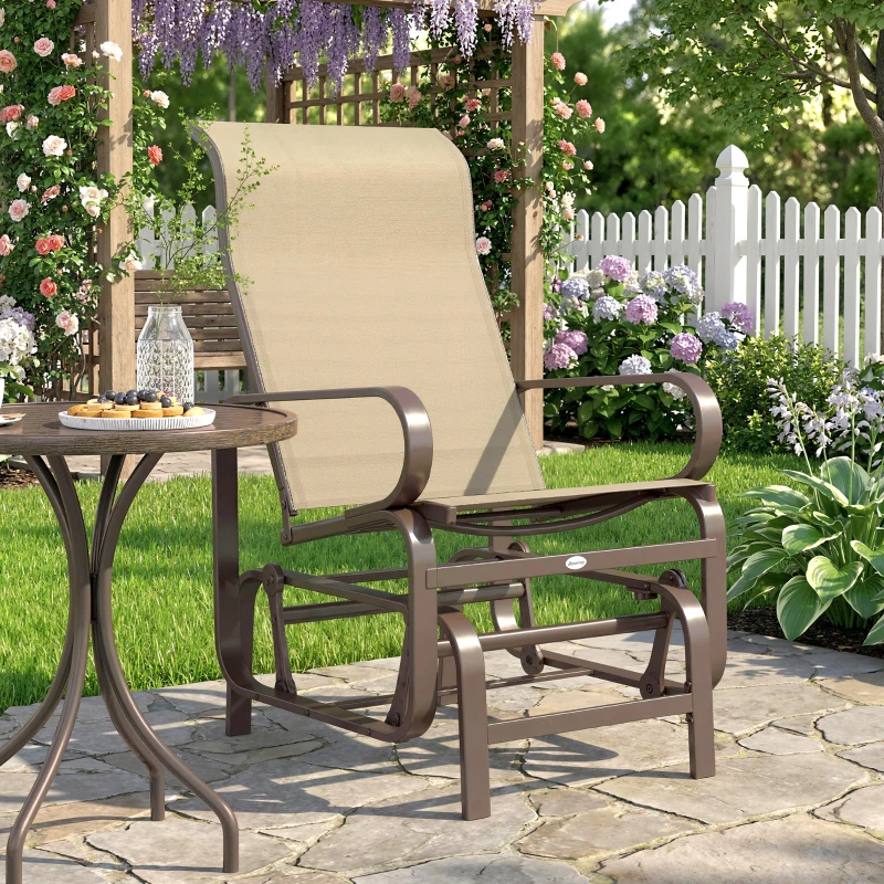 Outsunny Patio Glider, Outdoor Glider Chair with Breathable Mesh Fabric for Patio, Yard, Porch, Brown