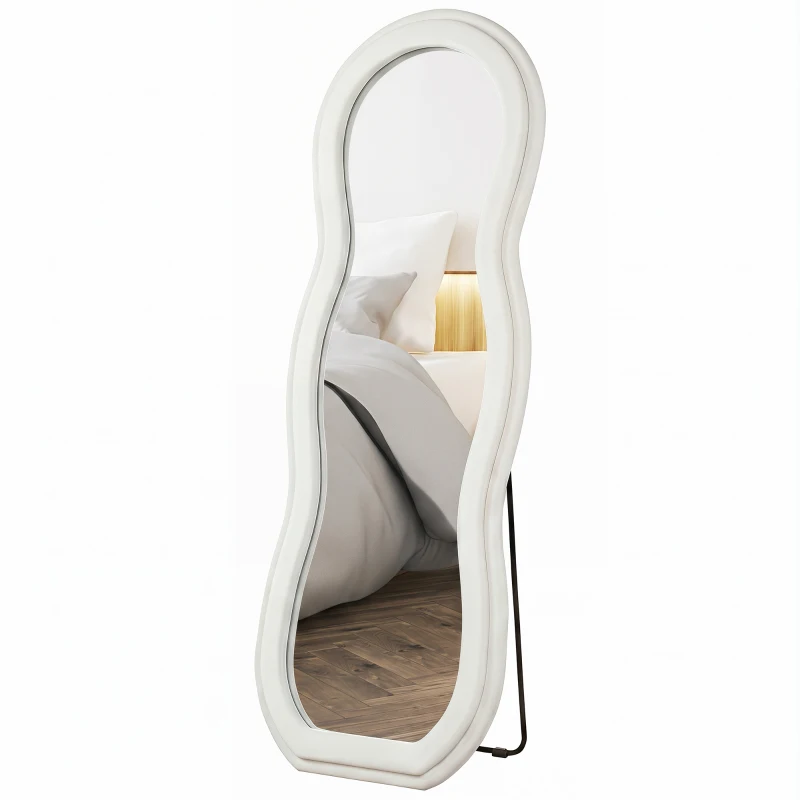 HOMCOM 64" x 24" Full Length Mirror, Floor Mirror Hanging or Wall Mount, with Arched Wavy Velvet Frame for Bedroom