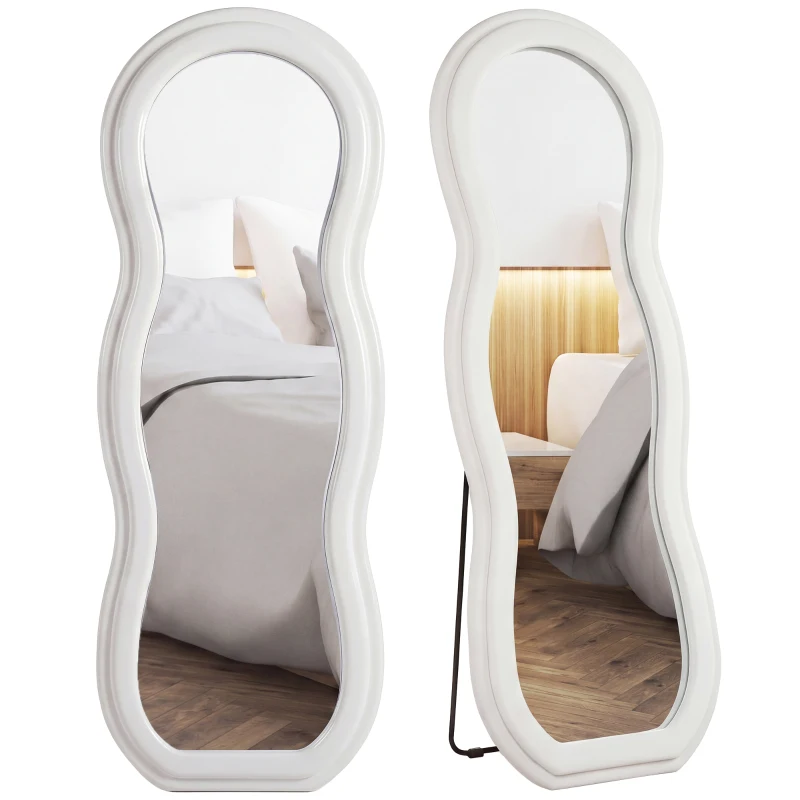 HOMCOM 64" x 24" Full Length Mirror, Floor Mirror Hanging or Wall Mount, with Arched Wavy Velvet Frame for Bedroom