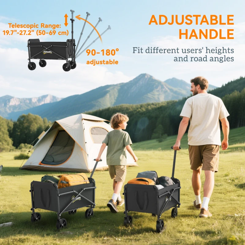 Outsunny Small Collapsible Folding Garden Cart, Heavy Duty Lawn Wagon with Universal Wheels and Adjustable Handle, Black