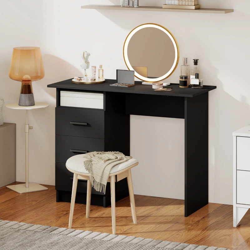 HOMCOM Computer Desk with Storage, 39" Home Office Desk with 3 Drawers nad Open Shelf, Writing Table for Bedroom, Black