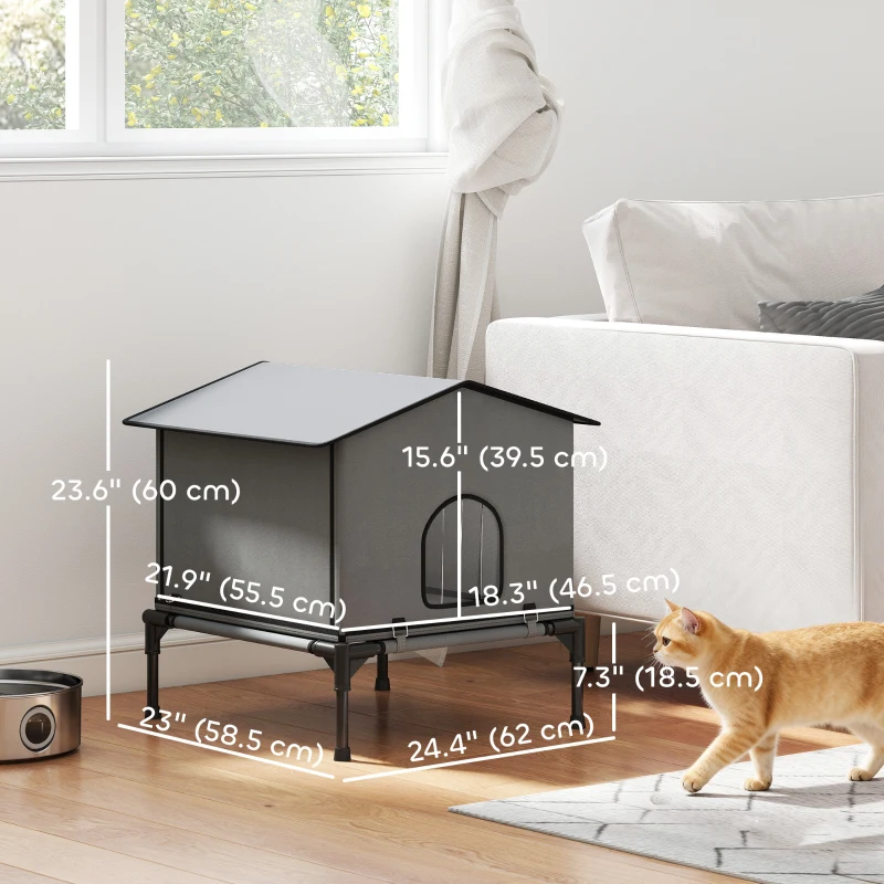 PawHut Outdoor Cat House, Waterproof Insulated Cat Kennel with Elevated Base, Foldable Feral Kitty Shelter for Kittens, Grey