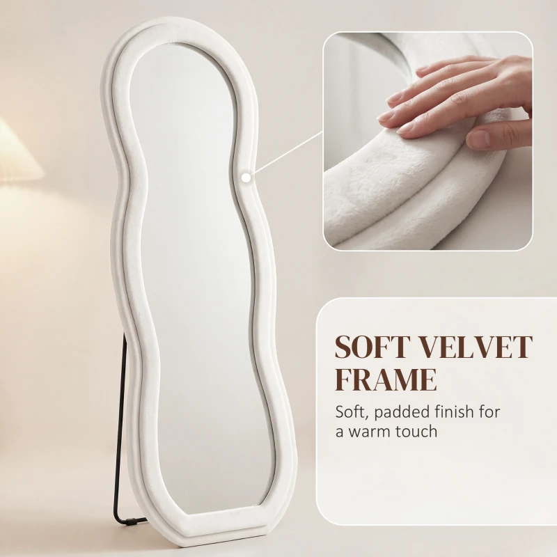 HOMCOM 64" x 24" Full Length Mirror, Floor Mirror Hanging or Wall Mount, with Arched Wavy Velvet Frame for Bedroom
