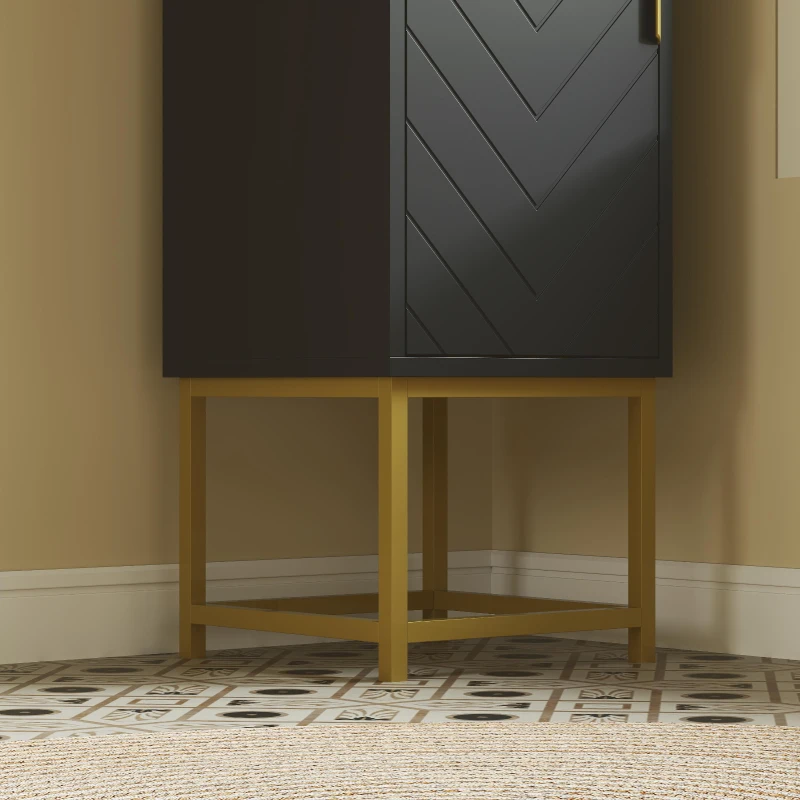 kleankin Tall Bathroom Storage Cabinet, Modern Narrow Bathroom Cabinet with Diamond Chevron Pattern and Adjustable Shelf, Black