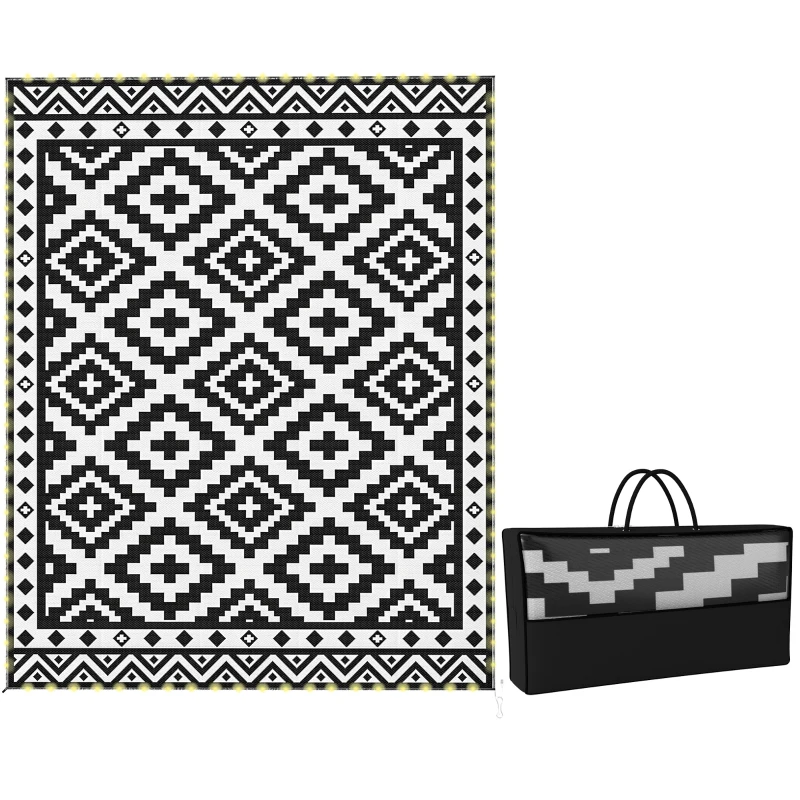 Outsunny Outdoor Rug Carpet Reversible Plastic Straw Rug with LED Lights Black and White 10' x 8' for Patio