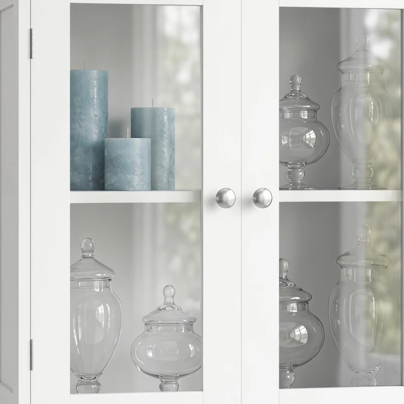 HOMCOM Freestanding Bathroom Cabinet with Glass/Louvred Doors, Tall Bathroom Cabinet for Kitchen, Study, Living Room