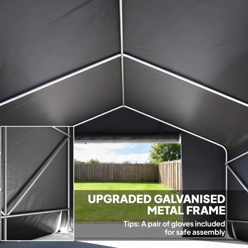 Outsunny 10' x 10' Portable Shed, Waterproof Bike Tent with Roll-up Zipper Door and Reinforced Galvanised Metal Frame, Dark Grey