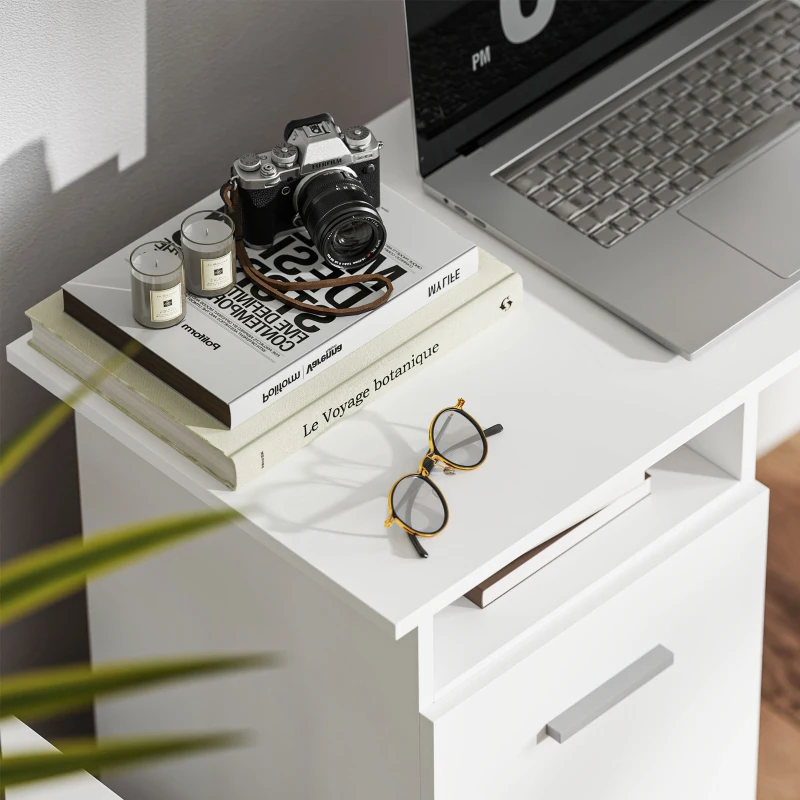 HOMCOM Computer Desk with Storage, 39" Home Office Desk with 3 Drawers nad Open Shelf, Writing Table for Bedroom, White