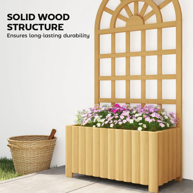 Outsunny Wooden Raised Garden Bed with Lattice Trellis, Outdoor Elevated Planter Box with Drainage Holes for Climbing Plants