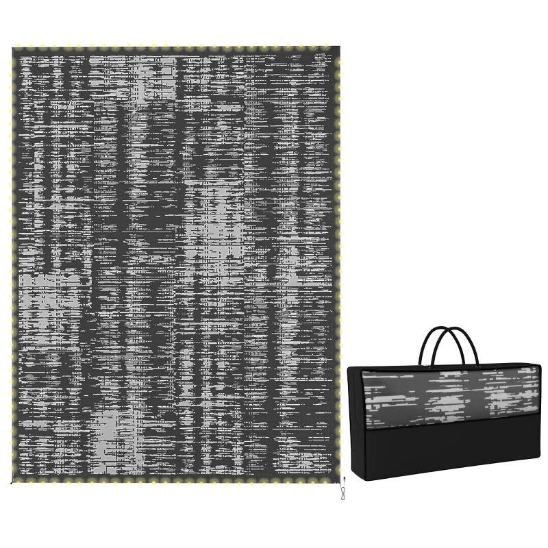 Outsunny Outdoor Rug Carpet Waterproof Camping with LED Lights, Carry Bag & Stakes, 12' x 9'