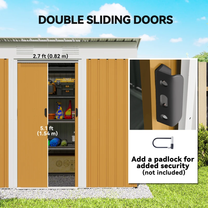Outsunny 7' x 4' Outdoor Storage Shed, Metal Garden Tool Storage House Organizer with Lockable Sliding Doors and Vents for Backyard Patio Lawn, Yellow