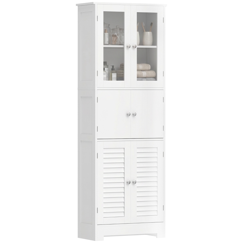 HOMCOM Freestanding Bathroom Cabinet with Glass/Louvred Doors, Tall Bathroom Cabinet for Kitchen, Study, Living Room