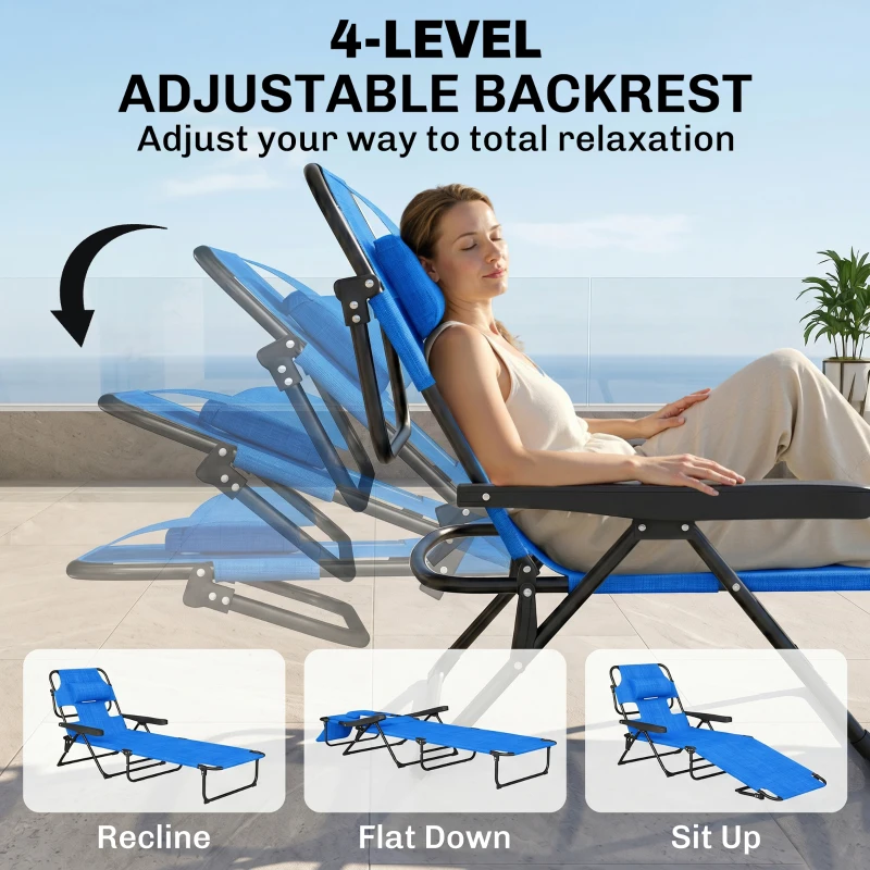 Outsunny Folding Lounge Chair w/ Reclining Back, Dark Blue