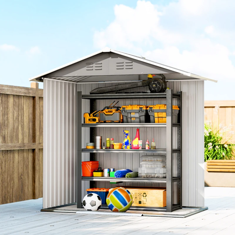 Outsunny 6.5x3.5ft Metal Garden Storage Shed for Outdoor Tool Storage with Double Sliding Doors and Vents, Light Grey